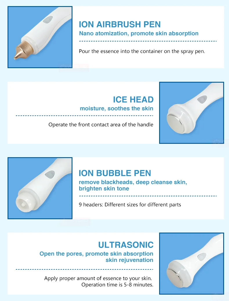 New 7 In 1 Smart Facial Cleansing Skin Analyze Deep Pore Vacuum Hydra Lift Anti-aging Beauty Machine Ice Blue