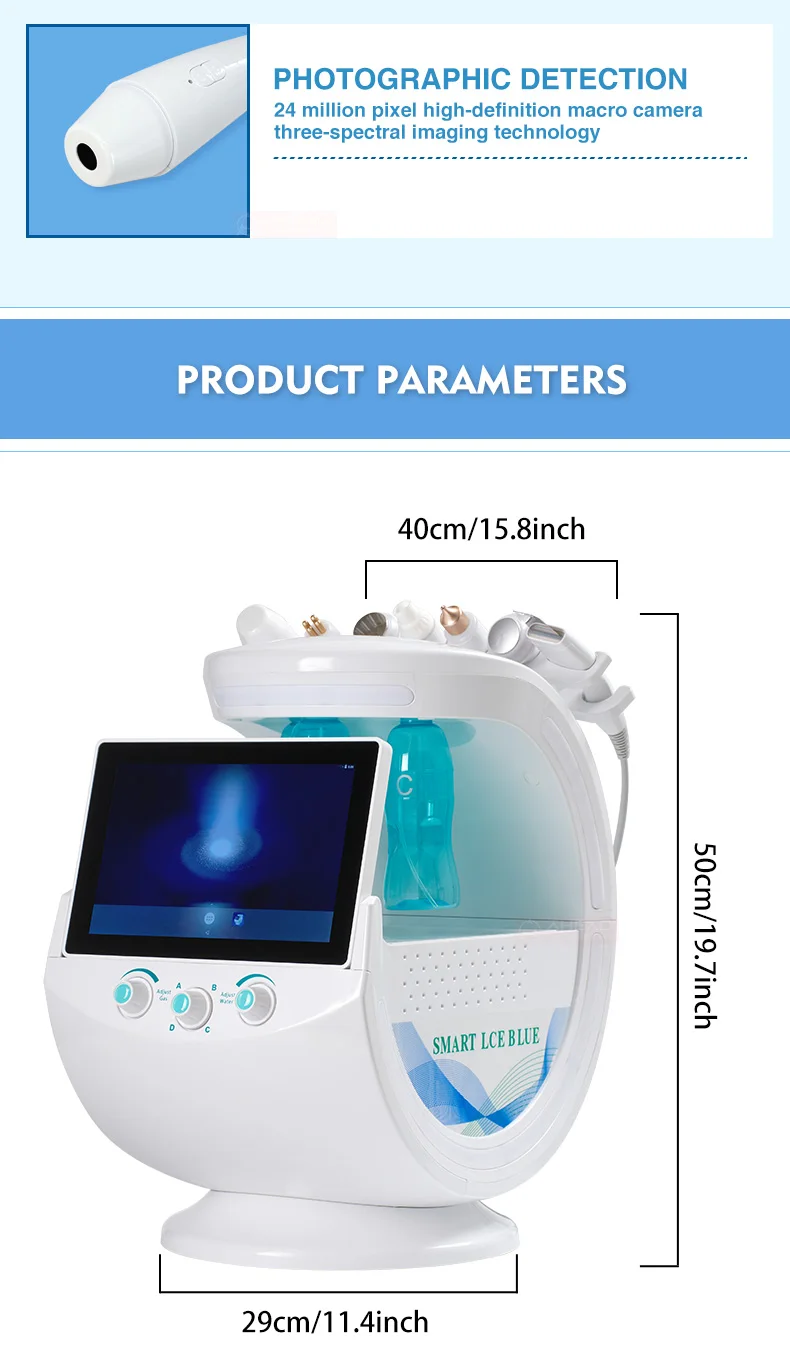 New 7 In 1 Smart Facial Cleansing Skin Analyze Deep Pore Vacuum Hydra Lift Anti-aging Beauty Machine Ice Blue