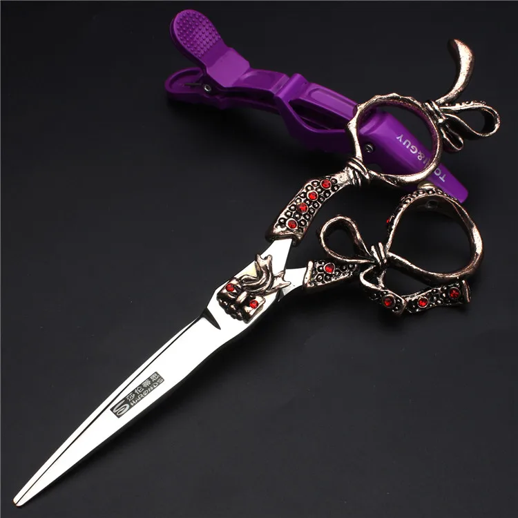 Retro professional barber shop hairdressing scissors 6.0 440c 7 inch hair cutting thinning shears kit tesoura makas barbearia