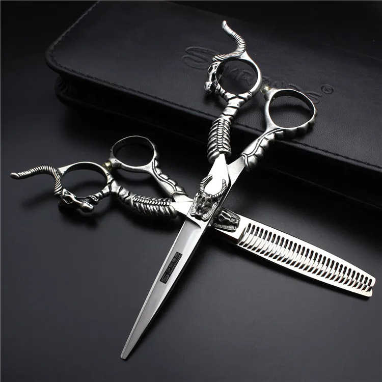 Retro professional barber shop hairdressing scissors 6.0 440c 7 inch hair cutting thinning shears kit tesoura makas barbearia