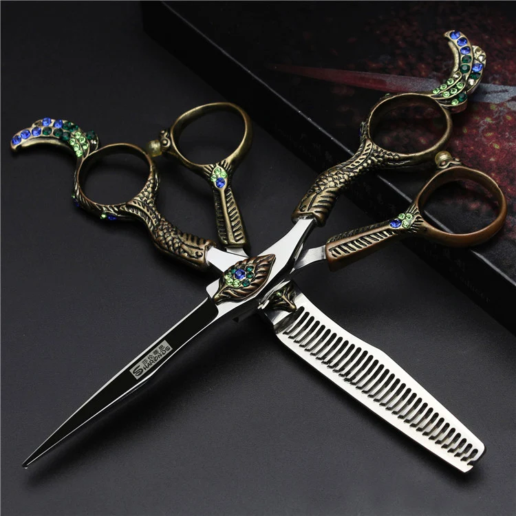 Retro professional barber shop hairdressing scissors 6.0 440c 7 inch hair cutting thinning shears kit tesoura makas barbearia