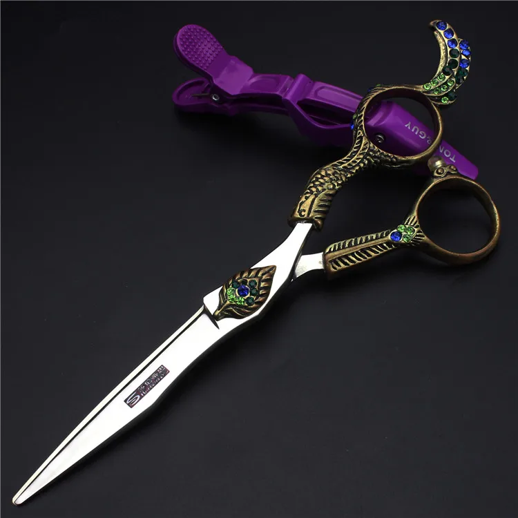 Retro professional barber shop hairdressing scissors 6.0 440c 7 inch hair cutting thinning shears kit tesoura makas barbearia
