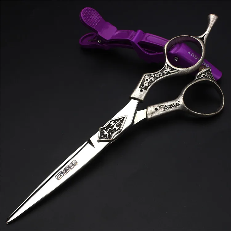 Retro professional barber shop hairdressing scissors 6.0 440c 7 inch hair cutting thinning shears kit tesoura makas barbearia