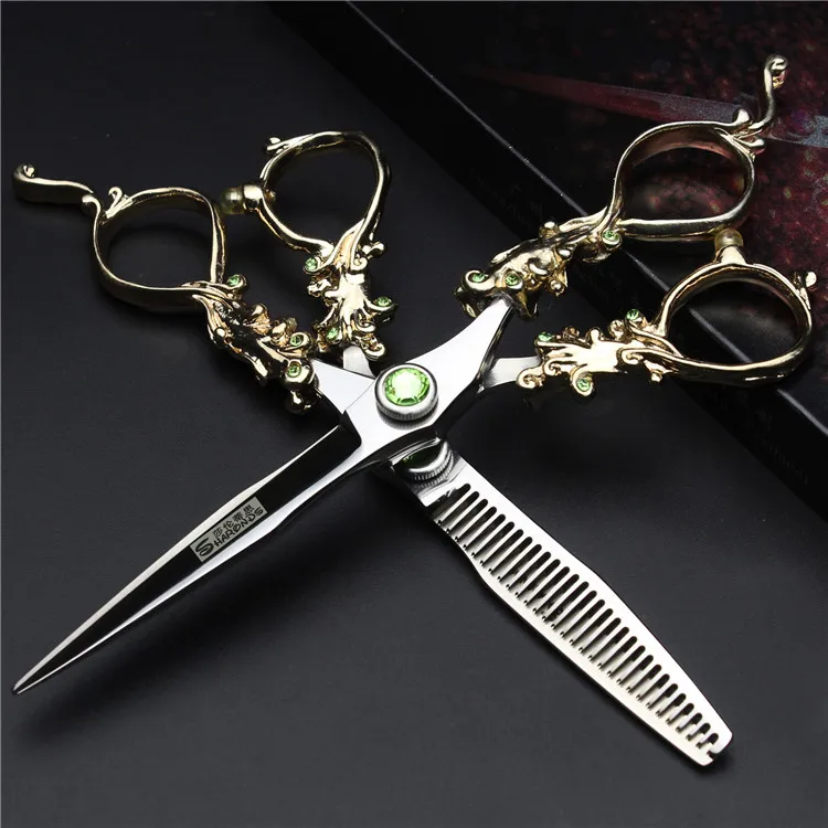 Retro professional barber shop hairdressing scissors 6.0 440c 7 inch hair cutting thinning shears kit tesoura makas barbearia