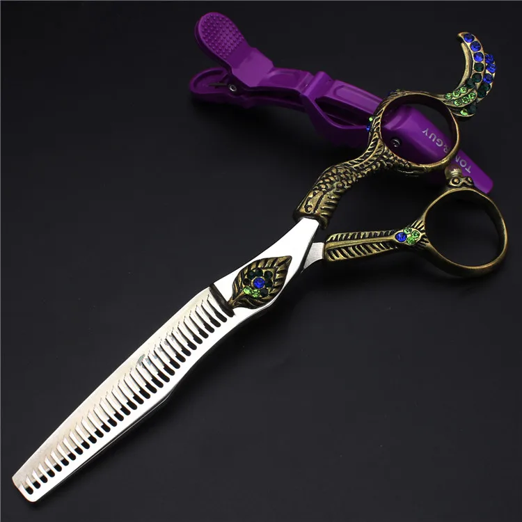 Retro professional barber shop hairdressing scissors 6.0 440c 7 inch hair cutting thinning shears kit tesoura makas barbearia