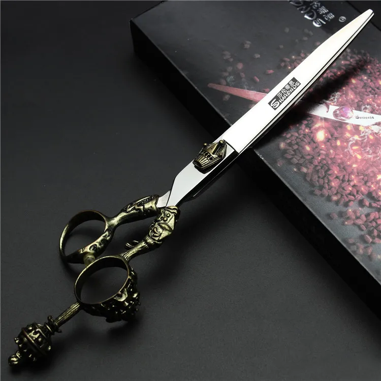 Retro professional barber shop hairdressing scissors 6.0 440c 7 inch hair cutting thinning shears kit tesoura makas barbearia