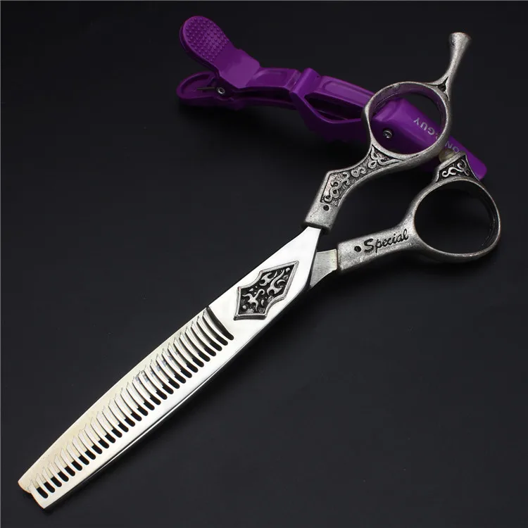 Retro professional barber shop hairdressing scissors 6.0 440c 7 inch hair cutting thinning shears kit tesoura makas barbearia