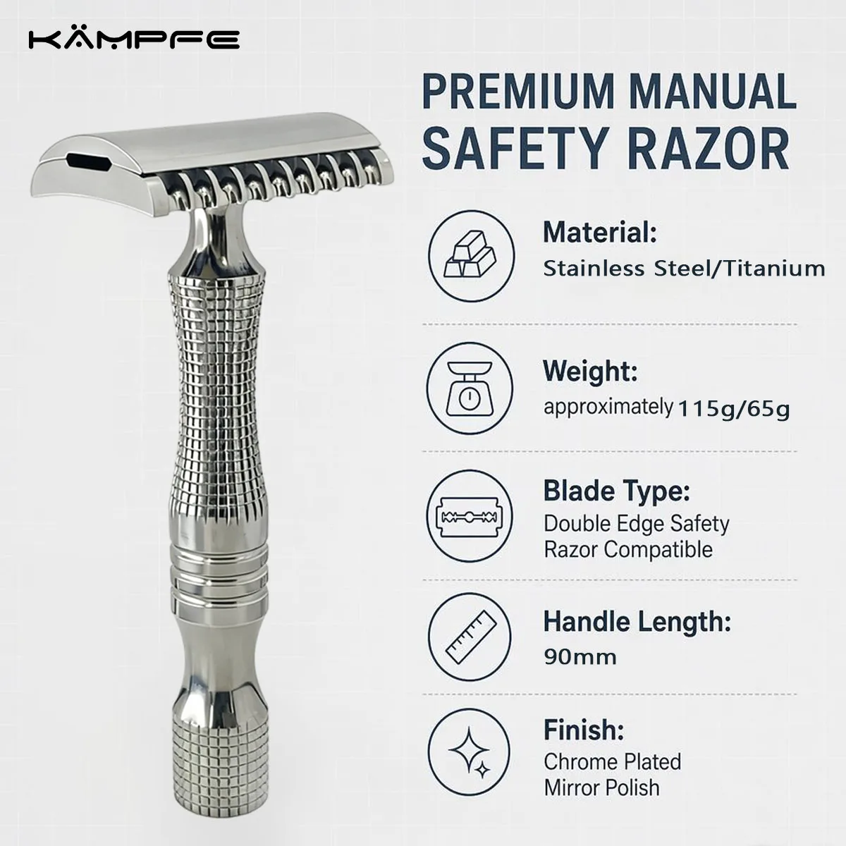 KAMPFE Stainless Steel /Titanium Safety Razor CNC Precision Machined Double Edge Manual Razor Smooth Wet Shaving for Men