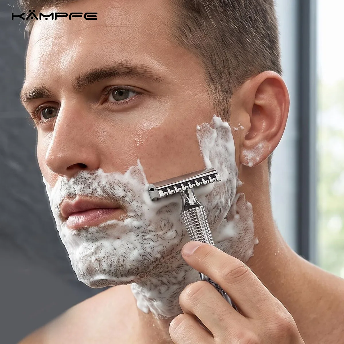 KAMPFE Stainless Steel /Titanium Safety Razor CNC Precision Machined Double Edge Manual Razor Smooth Wet Shaving for Men