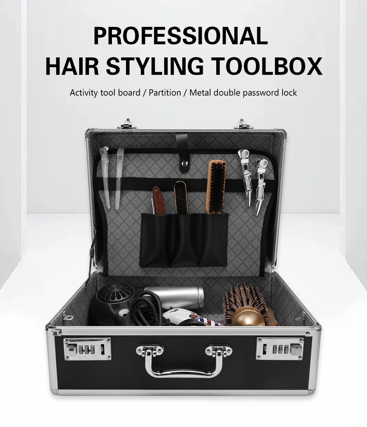 Professional Barber Suitcase - Hard Aluminum Travel Case with Password Lock for Hairdresser/Barber Tools, Storage Organizer Box
