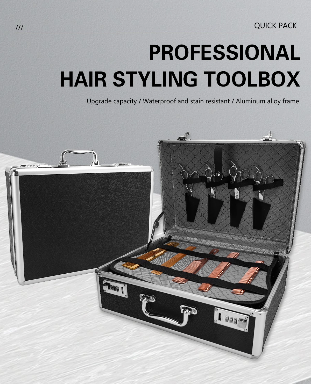 Professional Barber Suitcase - Hard Aluminum Travel Case with Password Lock for Hairdresser/Barber Tools, Storage Organizer Box
