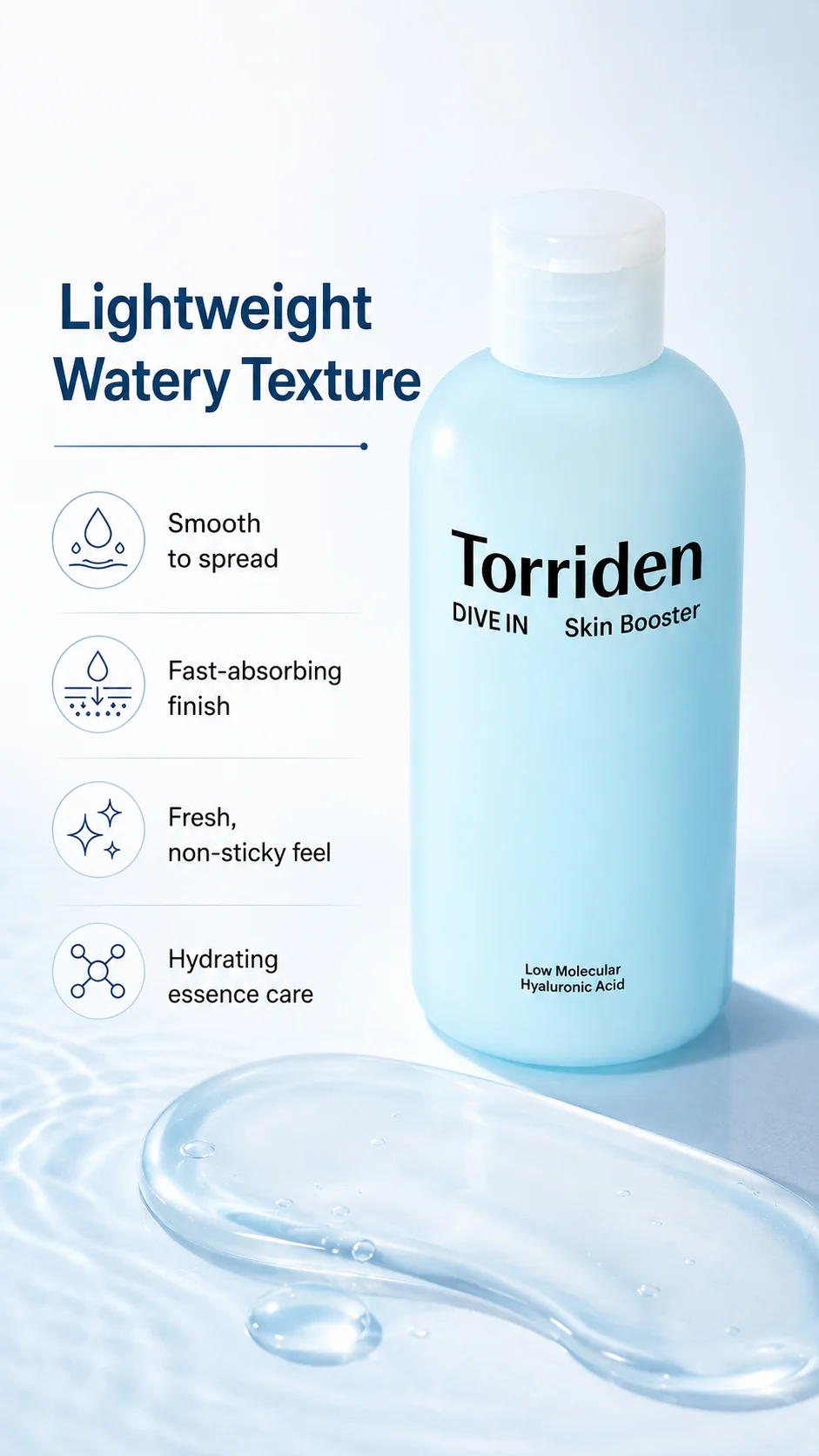 Torriden DIVE-IN Low Molecular Hyaluronic Acid Skin Booster 200ml - Hydrating Facial Toner, Deep Moisture Essence, Fast Absorbin