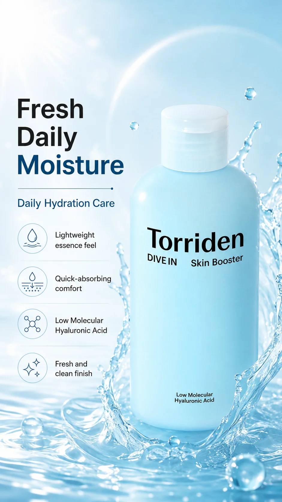 Torriden DIVE-IN Low Molecular Hyaluronic Acid Skin Booster 200ml - Hydrating Facial Toner, Deep Moisture Essence, Fast Absorbin