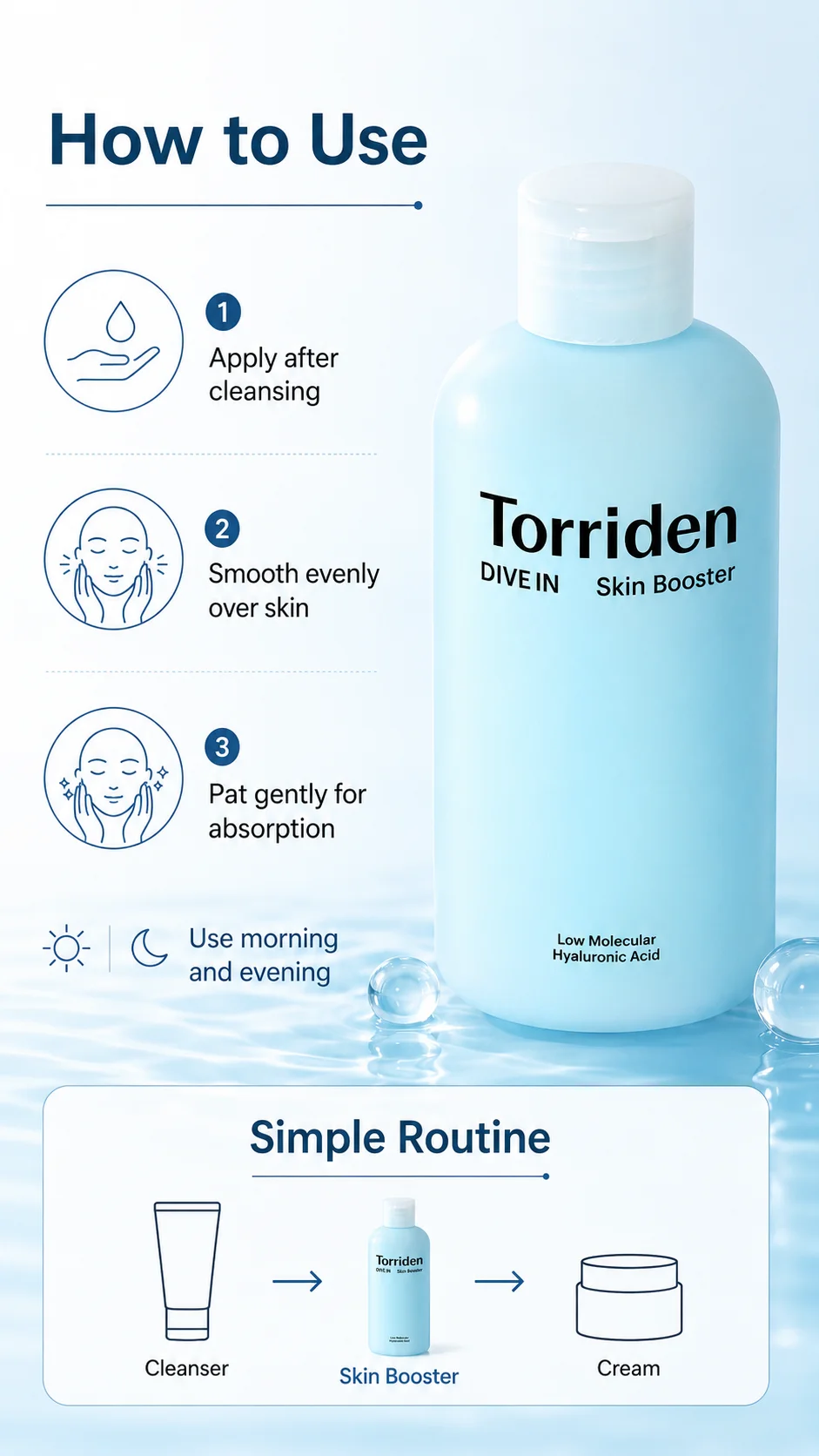 Torriden DIVE-IN Low Molecular Hyaluronic Acid Skin Booster 200ml - Hydrating Facial Toner, Deep Moisture Essence, Fast Absorbin