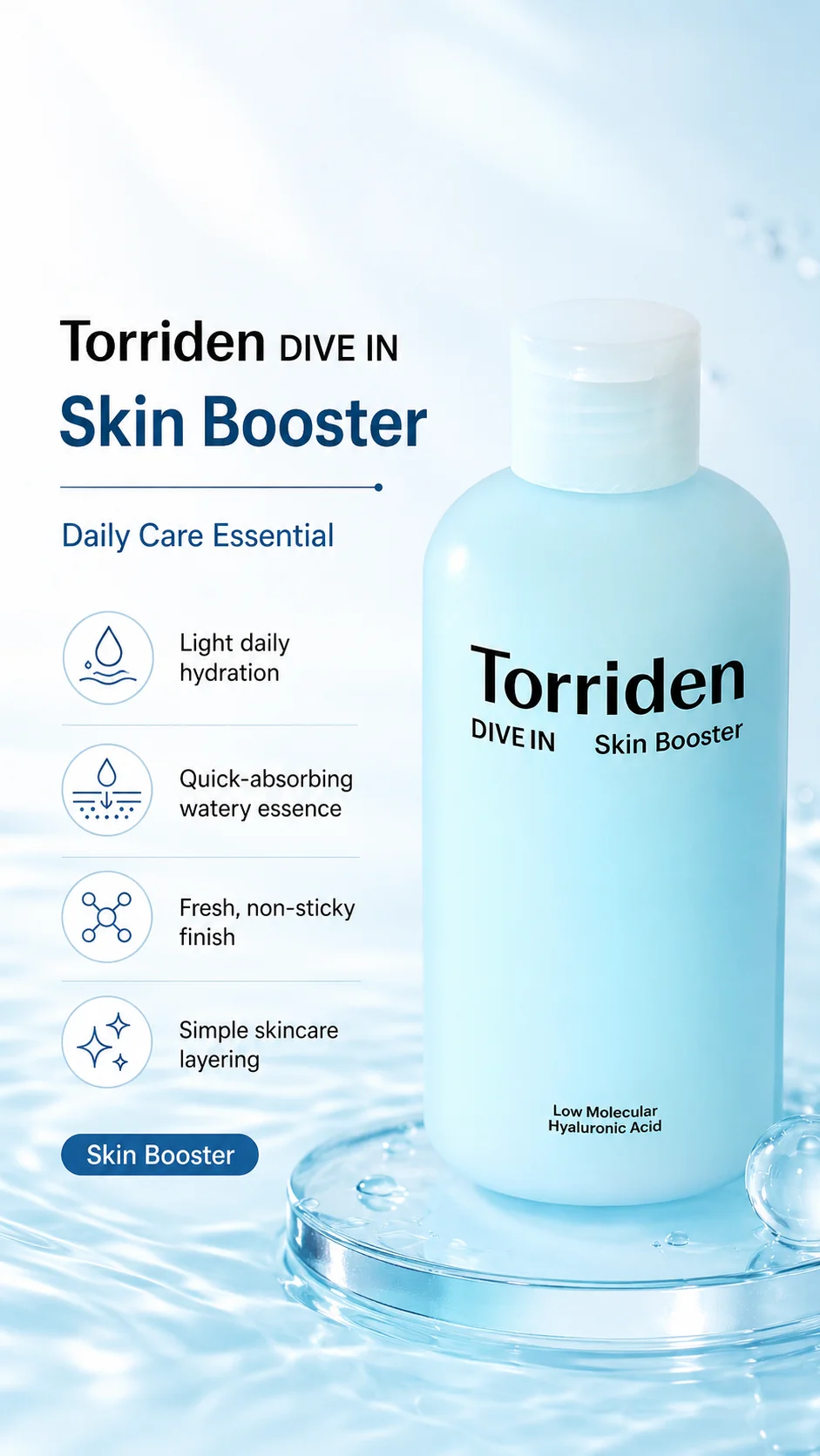 Torriden DIVE-IN Low Molecular Hyaluronic Acid Skin Booster 200ml - Hydrating Facial Toner, Deep Moisture Essence, Fast Absorbin