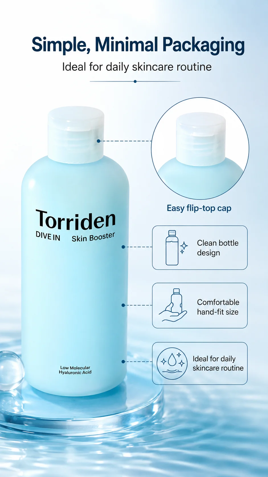 Torriden DIVE-IN Low Molecular Hyaluronic Acid Skin Booster 200ml - Hydrating Facial Toner, Deep Moisture Essence, Fast Absorbin