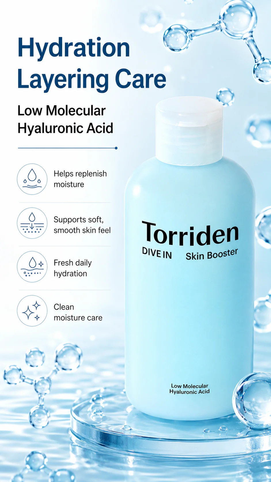 Torriden DIVE-IN Low Molecular Hyaluronic Acid Skin Booster 200ml - Hydrating Facial Toner, Deep Moisture Essence, Fast Absorbin