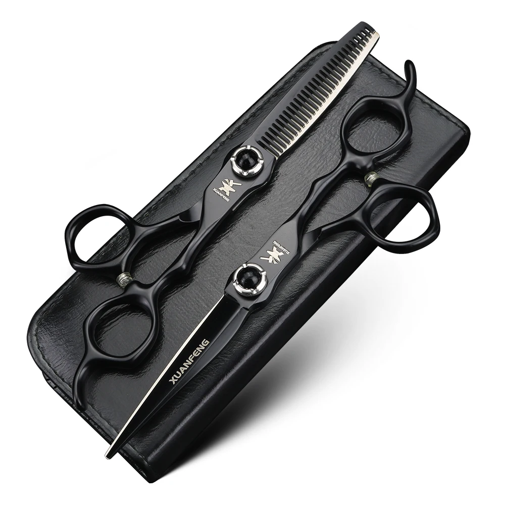 Black Gemstone Screw Hair Scissors 6-Inch JP440C Steel Cutting Scissors and Thinning Scissors Professional Hair Cutting Tool
