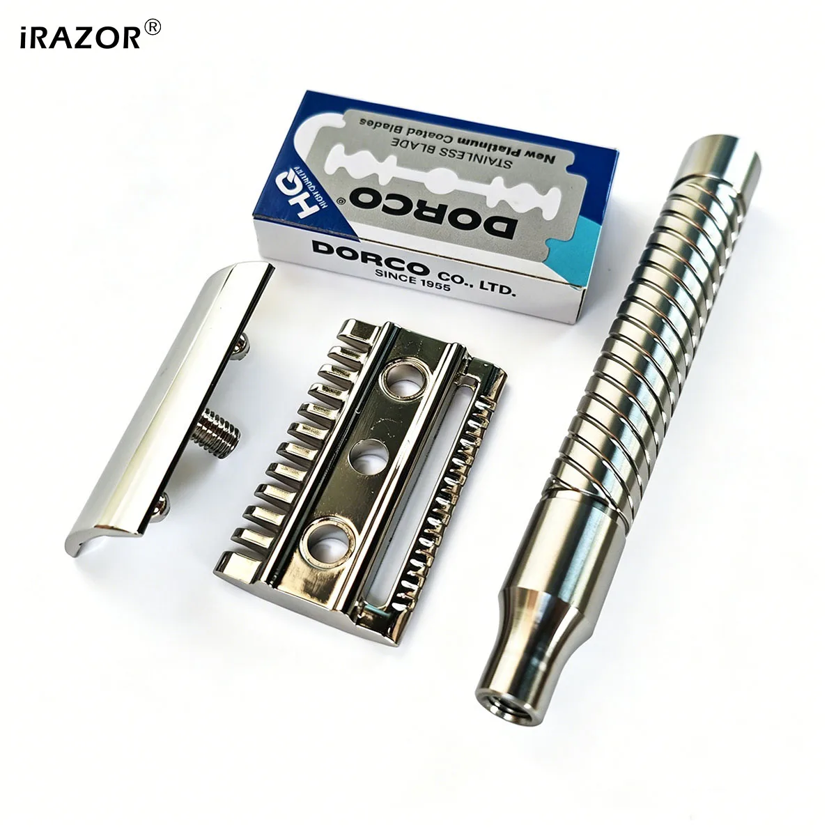 iRAZOR 316 Stainless Steel Safety Razor Handle DE Double Edge Shaving Razor with CNC Polished Anti-Slip Grip for Men's Beard
