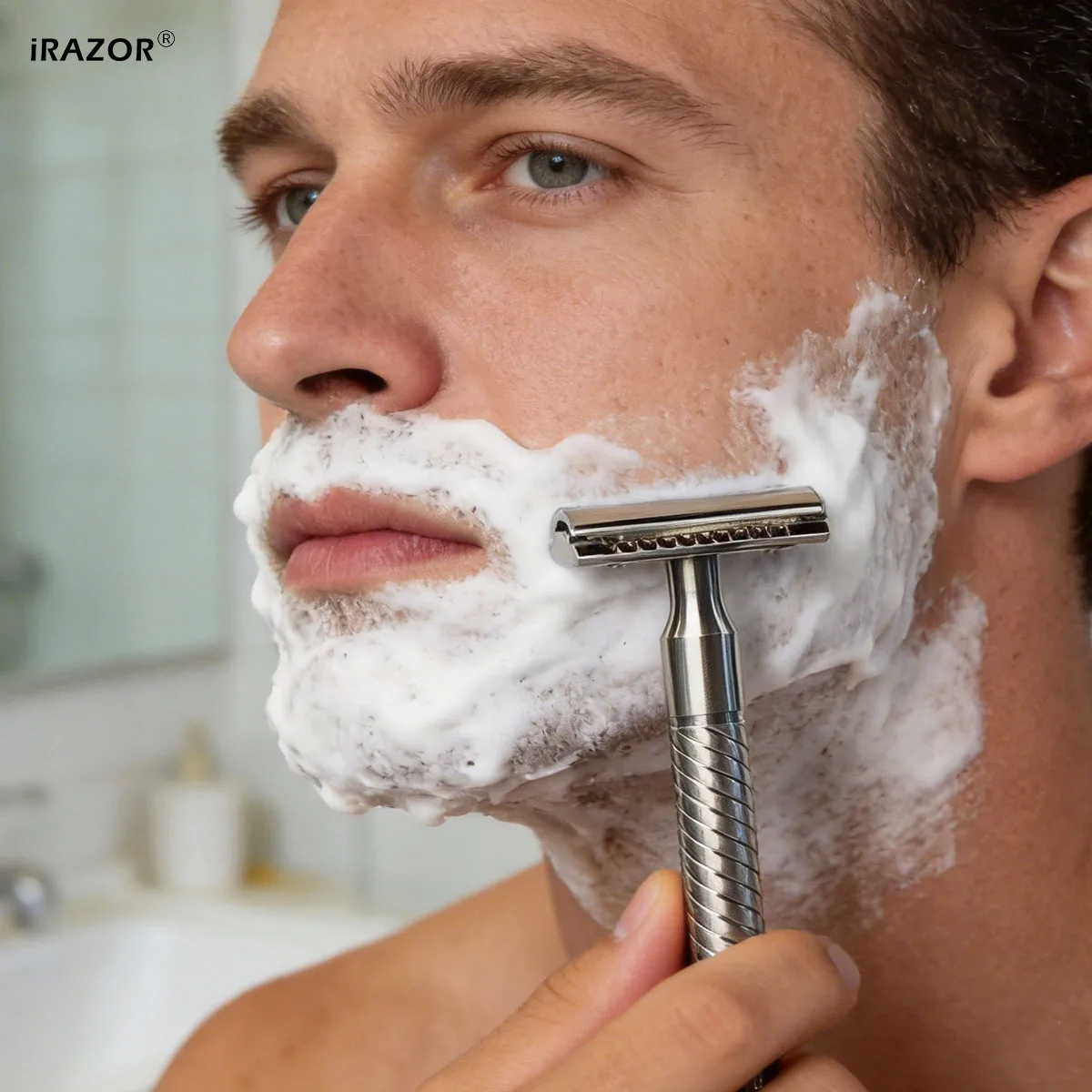 iRAZOR 316 Stainless Steel Safety Razor Handle DE Double Edge Shaving Razor with CNC Polished Anti-Slip Grip for Men's Beard