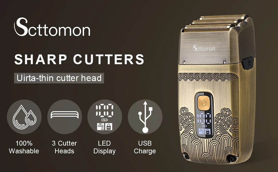 Hatteker Vintage Style Electric Shaver for Men LED Display USB Rechargeable Foil Razor with Cleaning Brush & Storage Case
