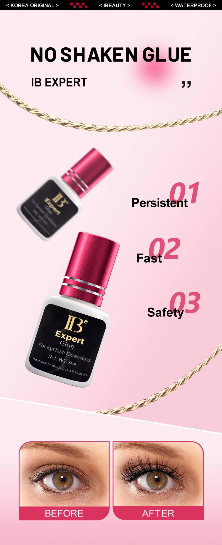 10 Bottles IBeauty Expert Glue Eyelash Extensions Korea Original IB Wine Red Cap Lash False Eyelash Adhesive 5ml Quick Dry Time