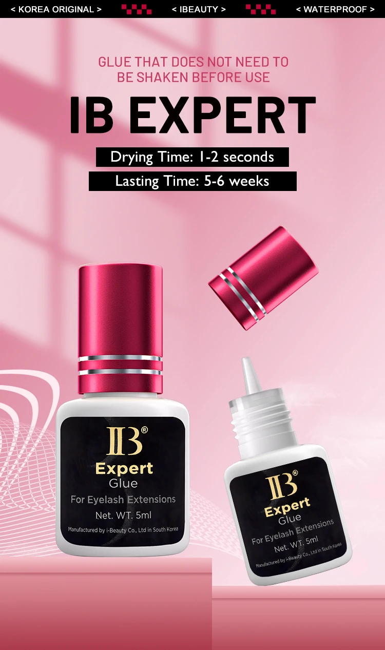 10 Bottles IBeauty Expert Glue Eyelash Extensions Korea Original IB Wine Red Cap Lash False Eyelash Adhesive 5ml Quick Dry Time