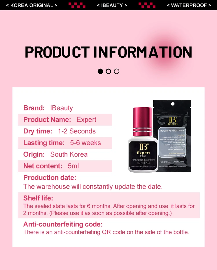 10 Bottles IBeauty Expert Glue Eyelash Extensions Korea Original IB Wine Red Cap Lash False Eyelash Adhesive 5ml Quick Dry Time