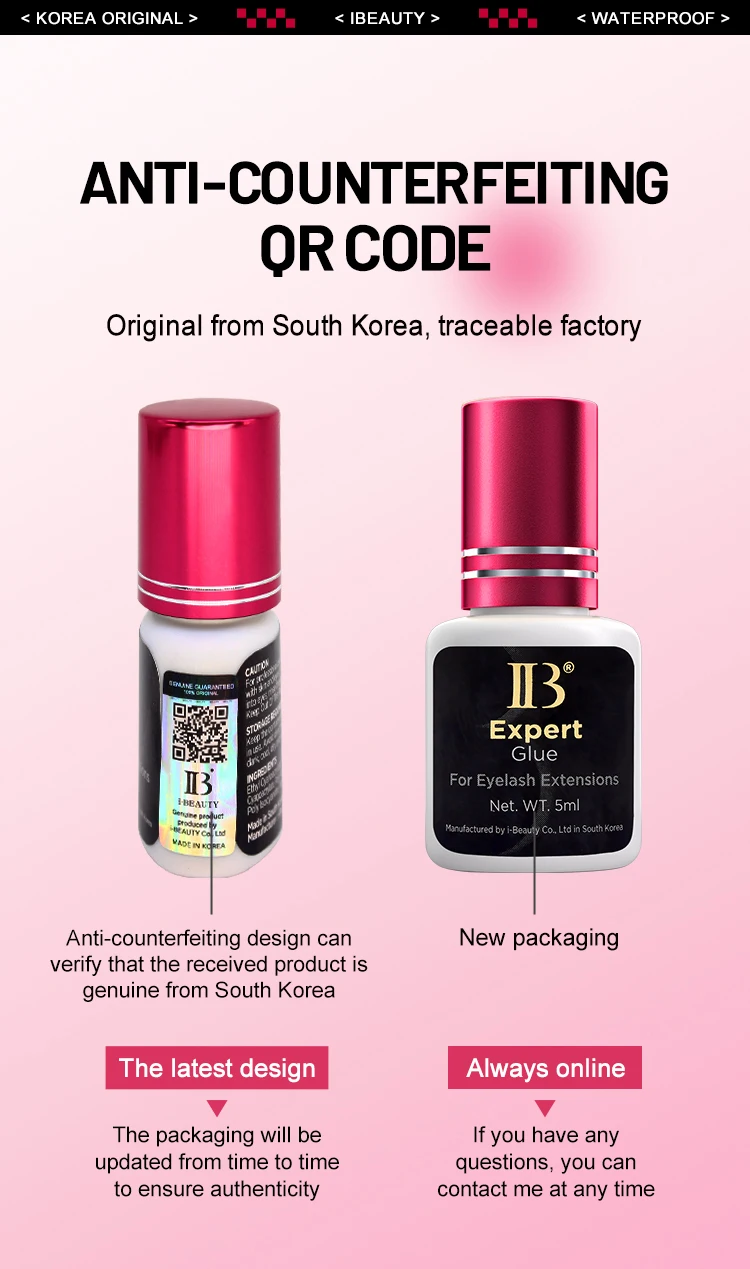 10 Bottles IBeauty Expert Glue Eyelash Extensions Korea Original IB Wine Red Cap Lash False Eyelash Adhesive 5ml Quick Dry Time
