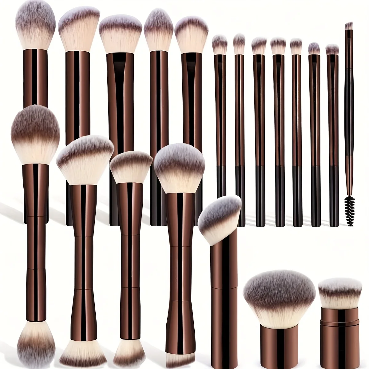 23-Piece Professional Makeup Set: 20 Brushes, Velvet Bag & 2 PU Puffs. Includes Foundation, Contour, Powder, Eyeshadow.