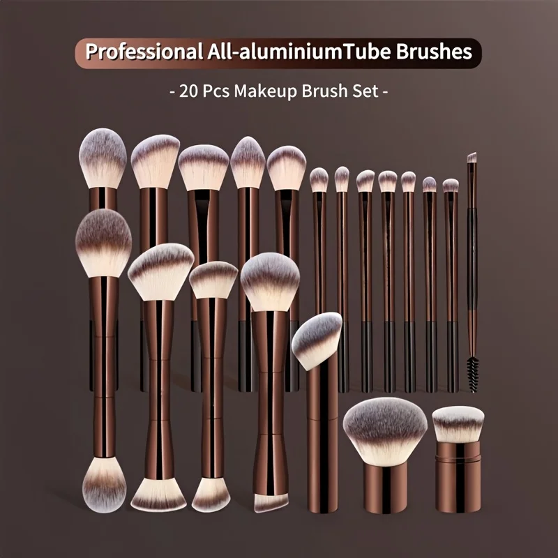 23-Piece Professional Makeup Set: 20 Brushes, Velvet Bag & 2 PU Puffs. Includes Foundation, Contour, Powder, Eyeshadow.