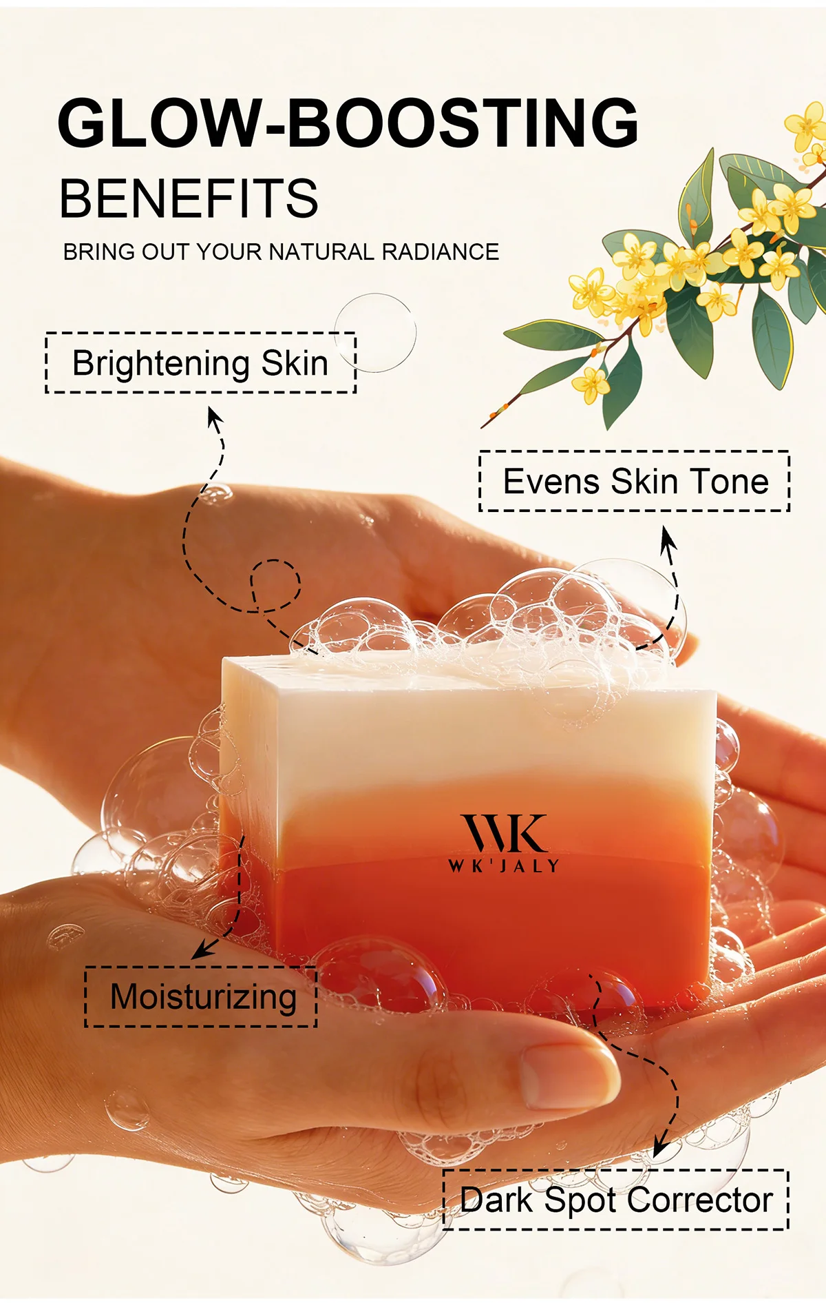WK JALY Kojic Acid Whitening Soap Bar, With Glutathione, Vitamin C, Dark Spot Corrector, Even Skin Tone,  For Face, Body 200g