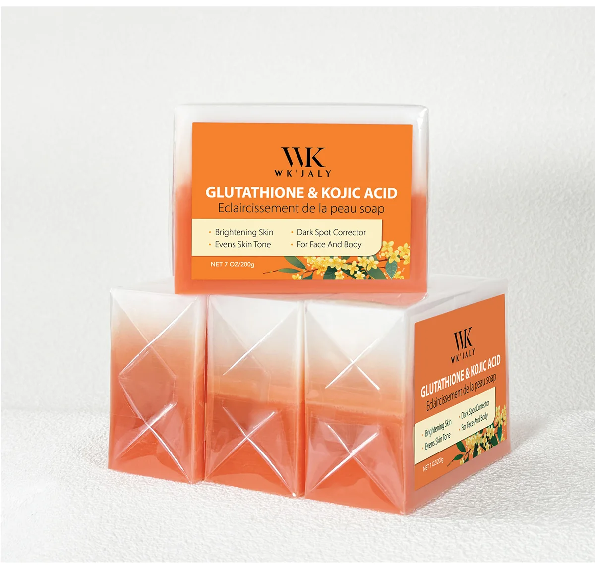 WK JALY Kojic Acid Whitening Soap Bar, With Glutathione, Vitamin C, Dark Spot Corrector, Even Skin Tone,  For Face, Body 200g