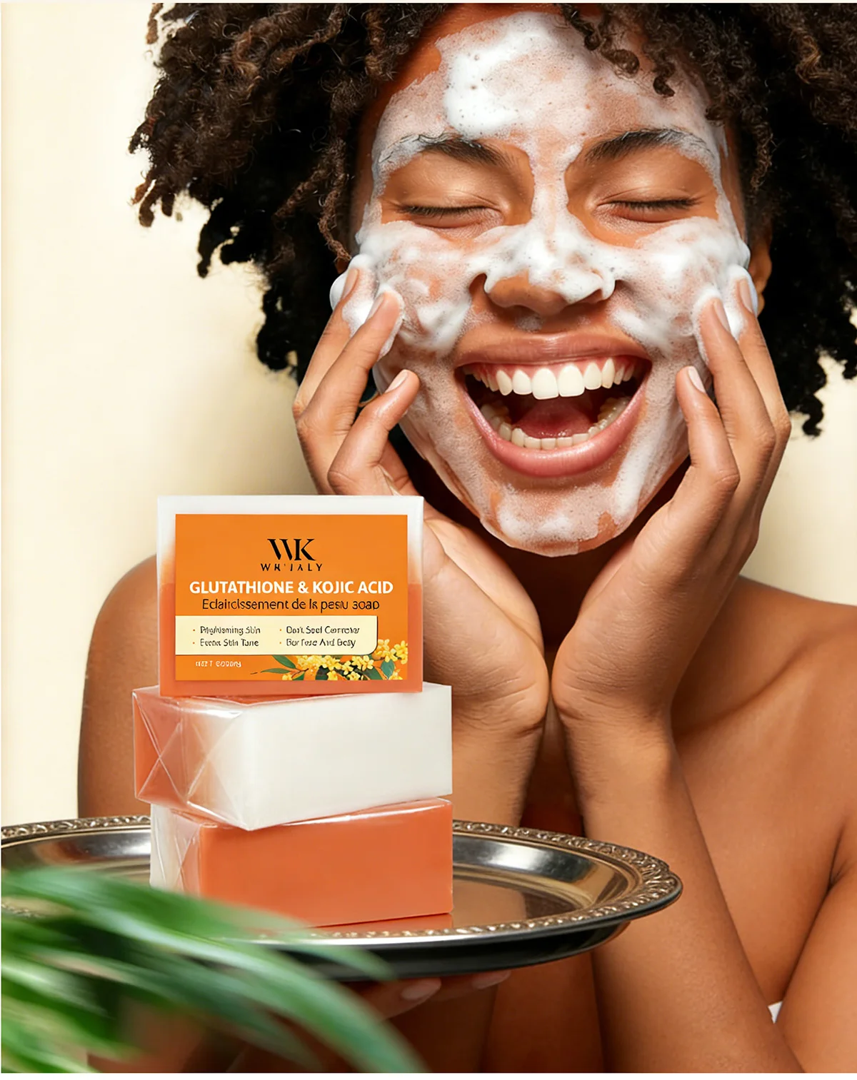 WK JALY Kojic Acid Whitening Soap Bar, With Glutathione, Vitamin C, Dark Spot Corrector, Even Skin Tone,  For Face, Body 200g