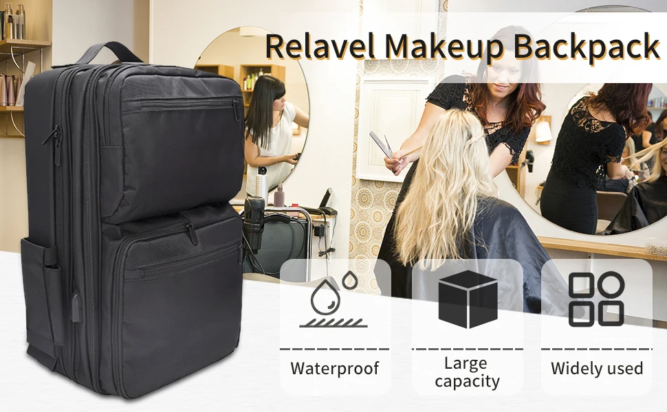 Professional Barber & Makeup Travel Backpack with USB Adjustable Dividers - Large Cosmetic Storage Organizer Bag for Salon Tools