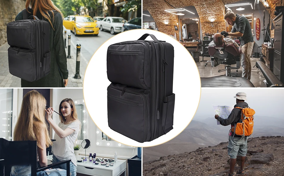 Professional Barber & Makeup Travel Backpack with USB Adjustable Dividers - Large Cosmetic Storage Organizer Bag for Salon Tools