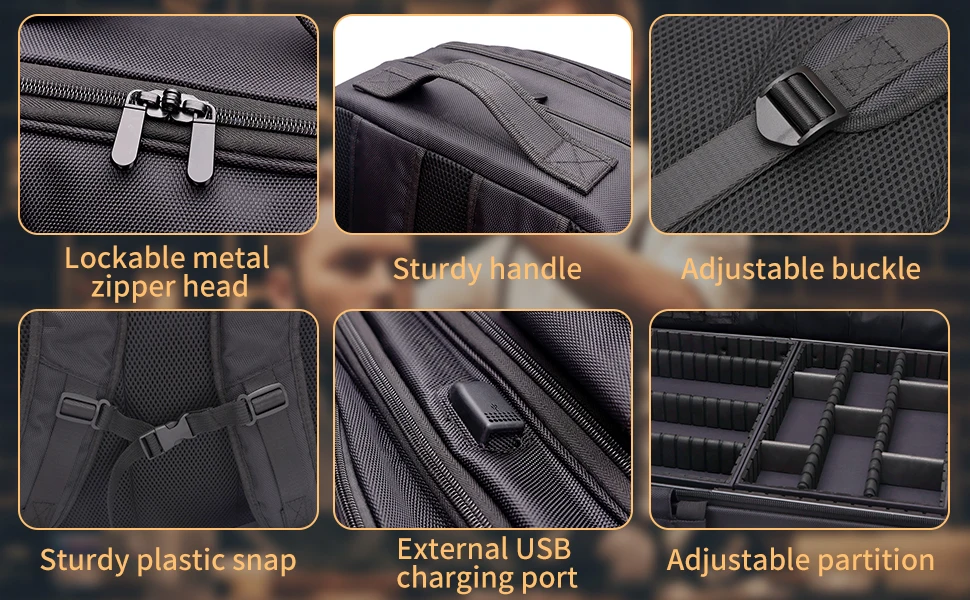 Professional Barber & Makeup Travel Backpack with USB Adjustable Dividers - Large Cosmetic Storage Organizer Bag for Salon Tools