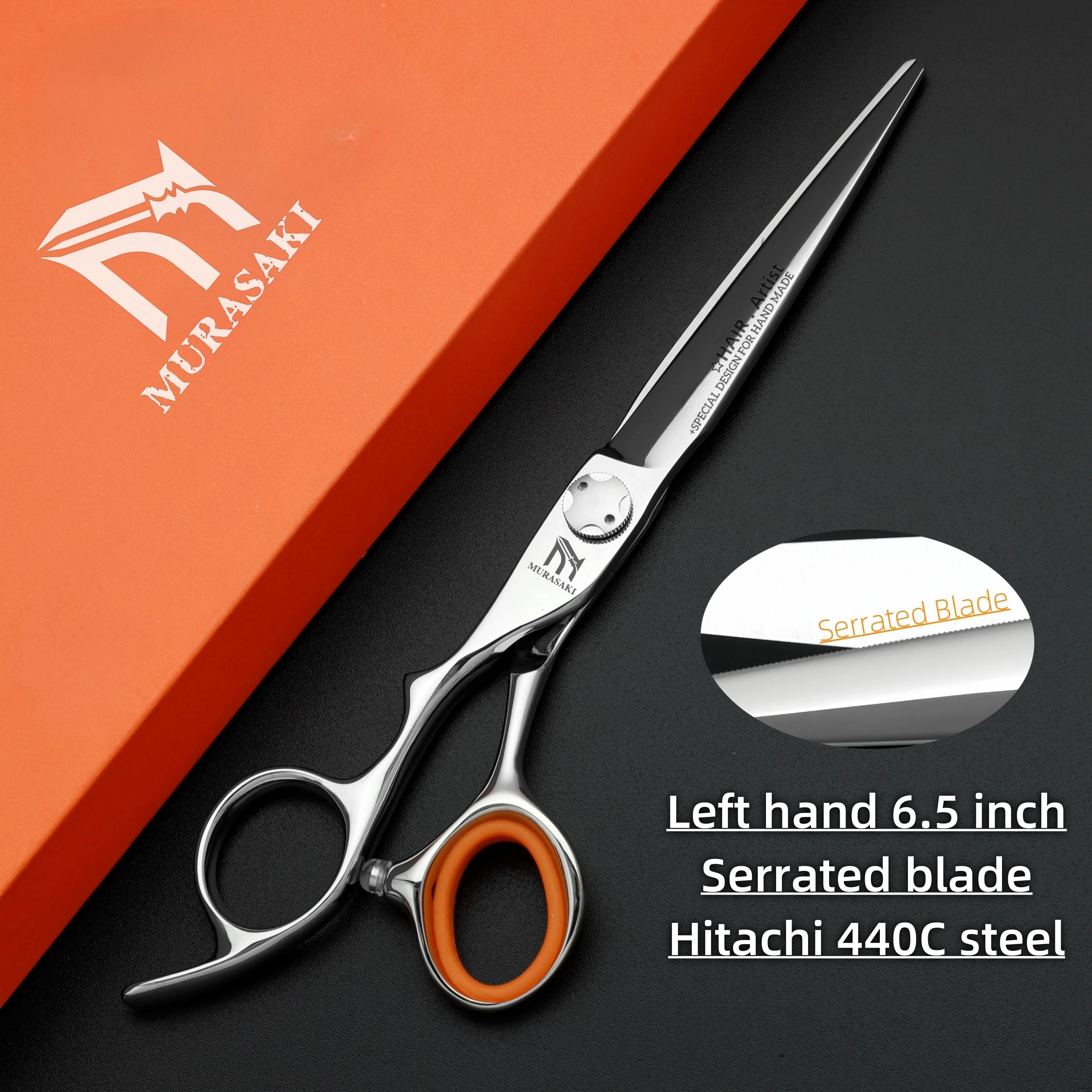 Professional Left Hand Barber Scissors,Set of 6-6.5-6.8 Inches Hairdressing Scissors,Hitachi 440C Steel Barbershop Accessories