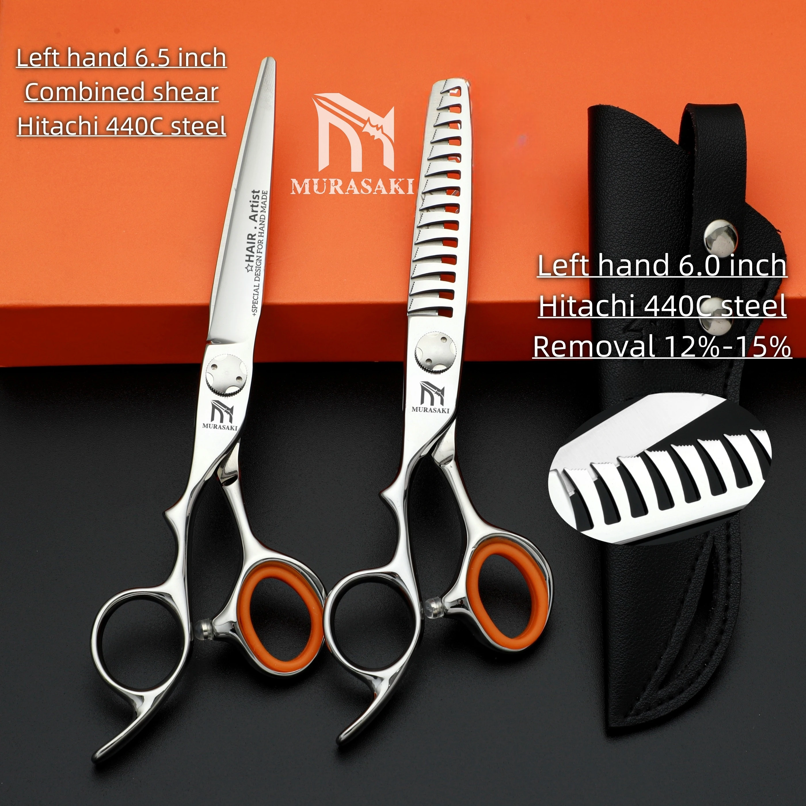 Professional Left Hand Barber Scissors,Set of 6-6.5-6.8 Inches Hairdressing Scissors,Hitachi 440C Steel Barbershop Accessories