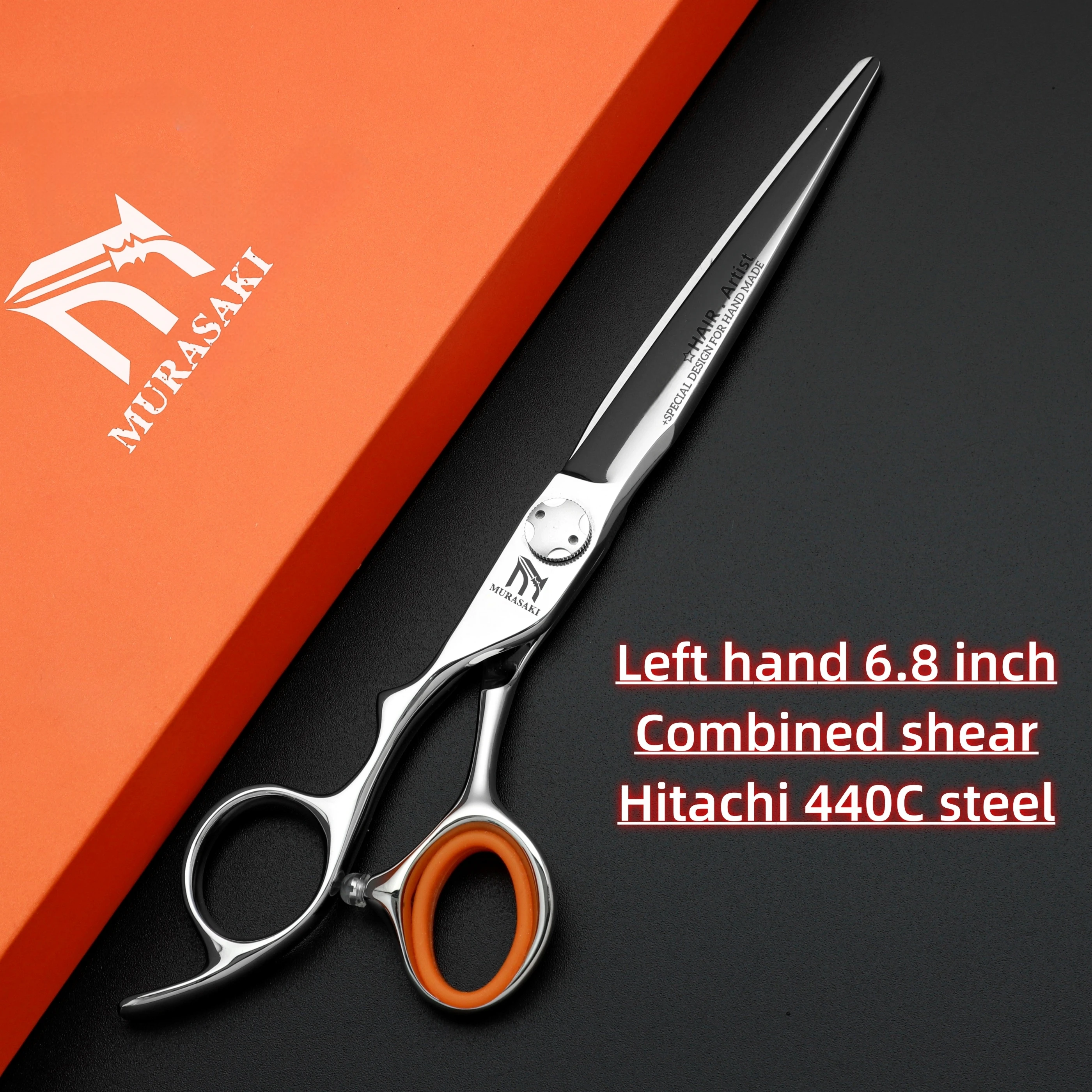 Professional Left Hand Barber Scissors,Set of 6-6.5-6.8 Inches Hairdressing Scissors,Hitachi 440C Steel Barbershop Accessories