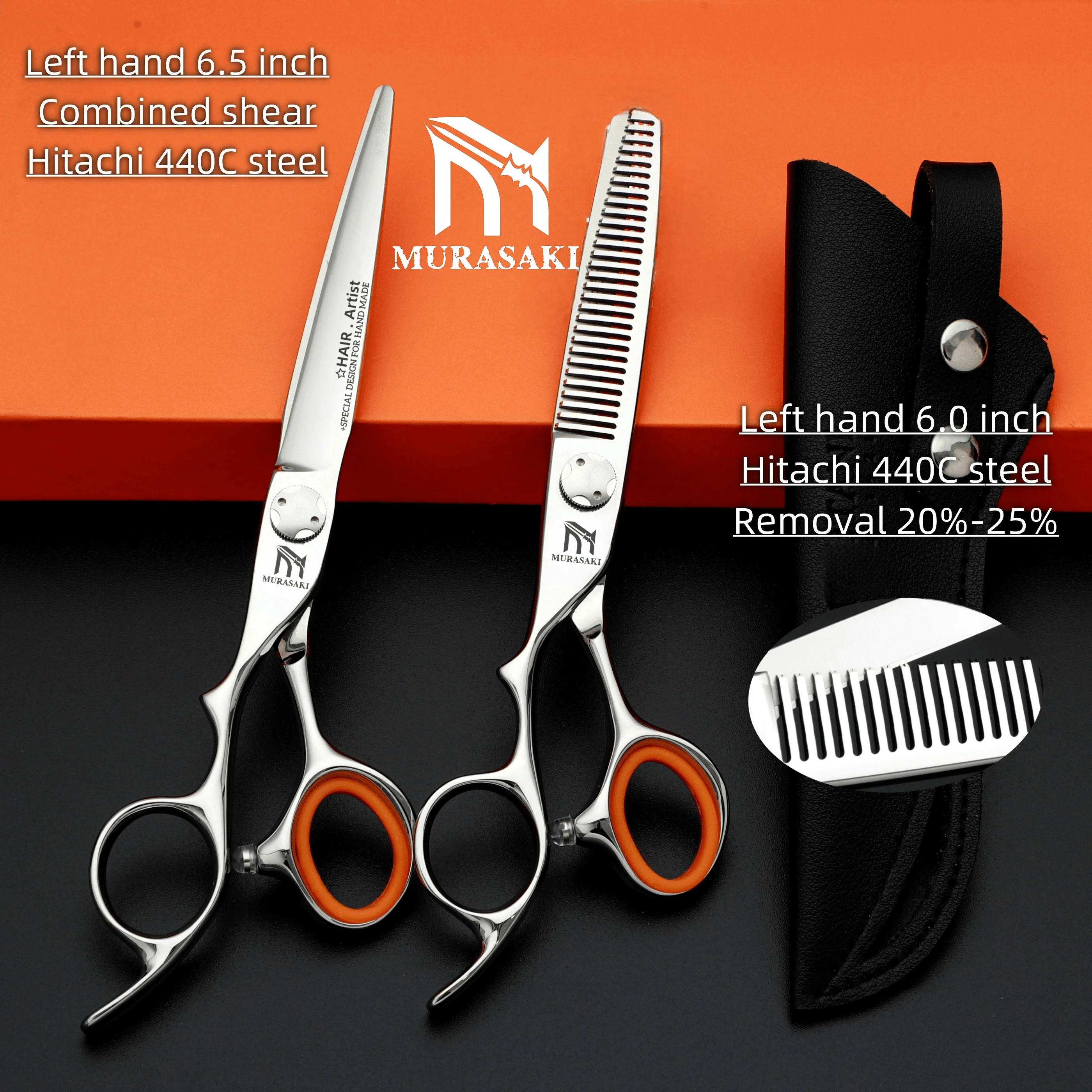 Professional Left Hand Barber Scissors,Set of 6-6.5-6.8 Inches Hairdressing Scissors,Hitachi 440C Steel Barbershop Accessories