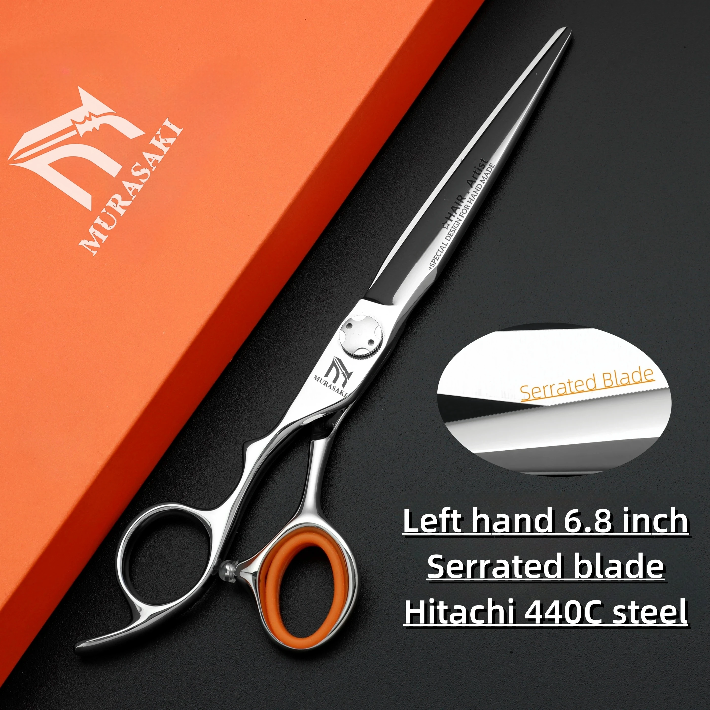 Professional Left Hand Barber Scissors,Set of 6-6.5-6.8 Inches Hairdressing Scissors,Hitachi 440C Steel Barbershop Accessories