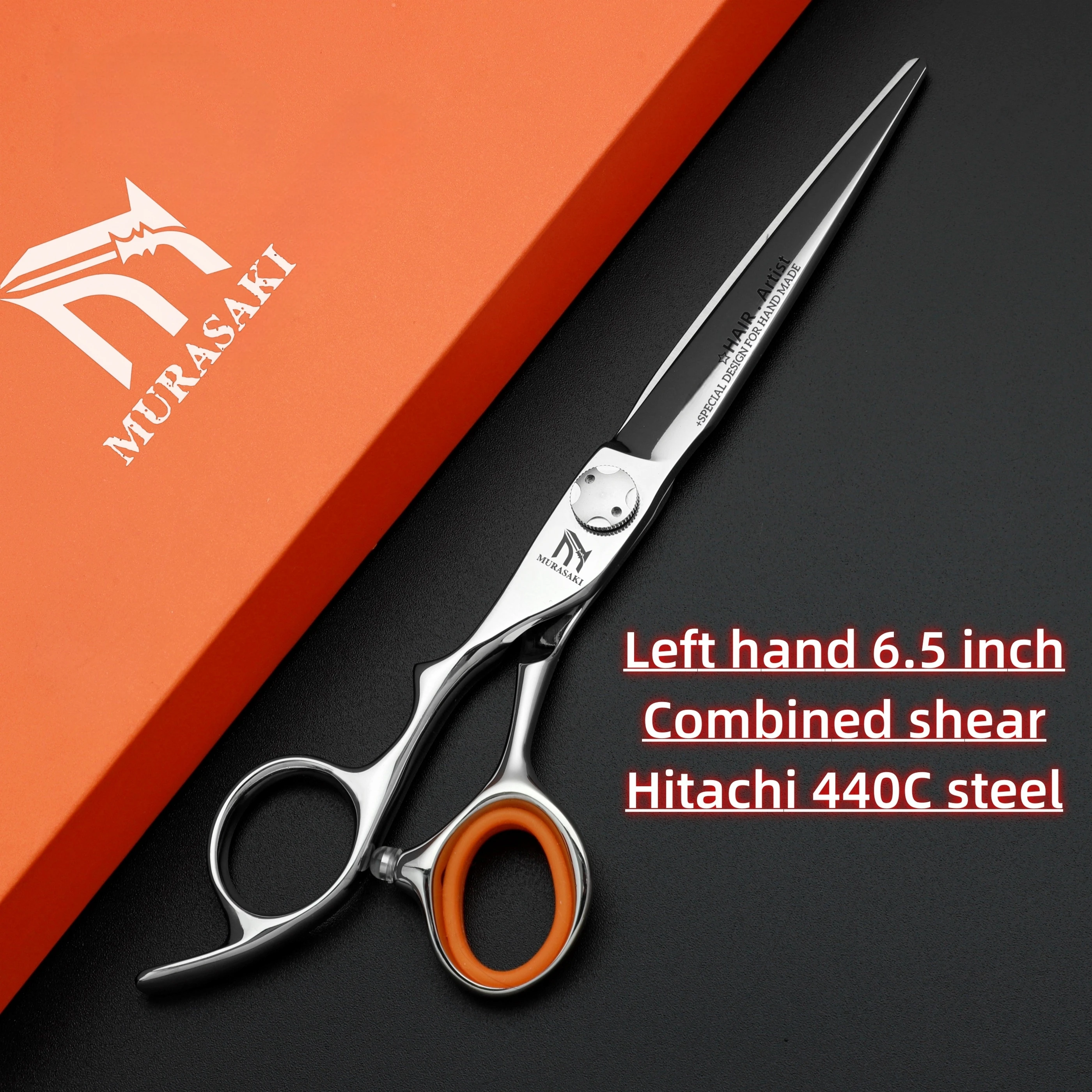 Professional Left Hand Barber Scissors,Set of 6-6.5-6.8 Inches Hairdressing Scissors,Hitachi 440C Steel Barbershop Accessories