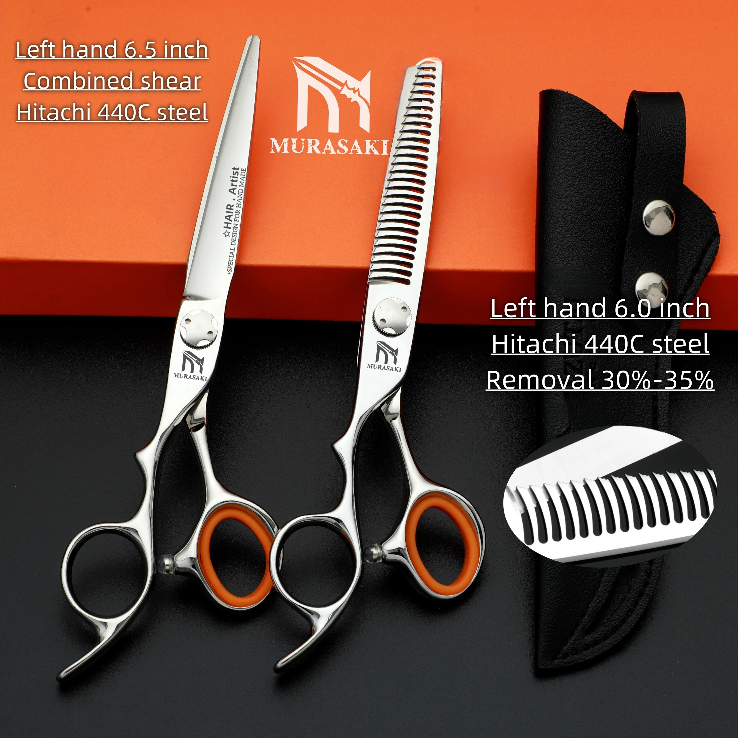 Professional Left Hand Barber Scissors,Set of 6-6.5-6.8 Inches Hairdressing Scissors,Hitachi 440C Steel Barbershop Accessories