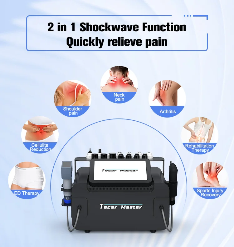 2-in-1 Shockwave Therapy Machine Body Pain Relief Physiotherapy Rehabilitation Equipment