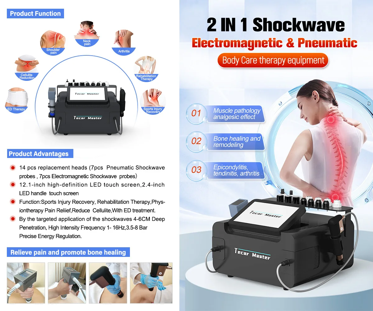 2-in-1 Shockwave Therapy Machine Body Pain Relief Physiotherapy Rehabilitation Equipment