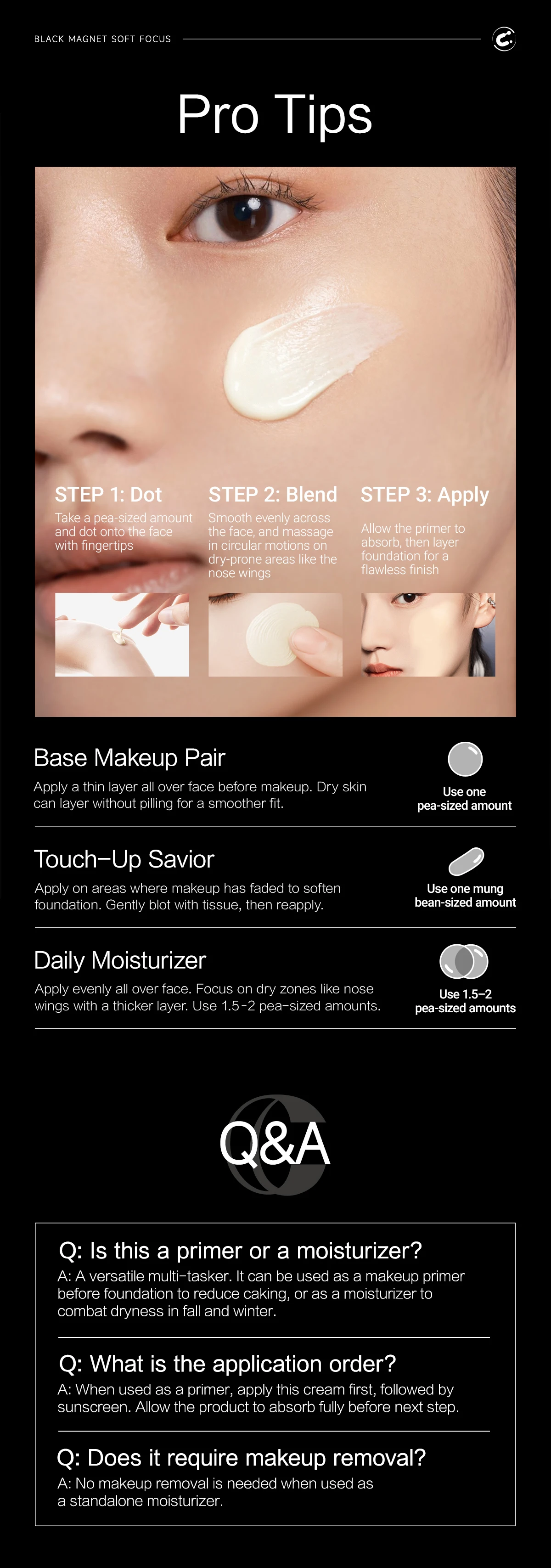 CARSLAN Black Magnet Moisturizing Primer Cream 24H Long lasting Anti-cake No Creasing Face Primer For All Skin