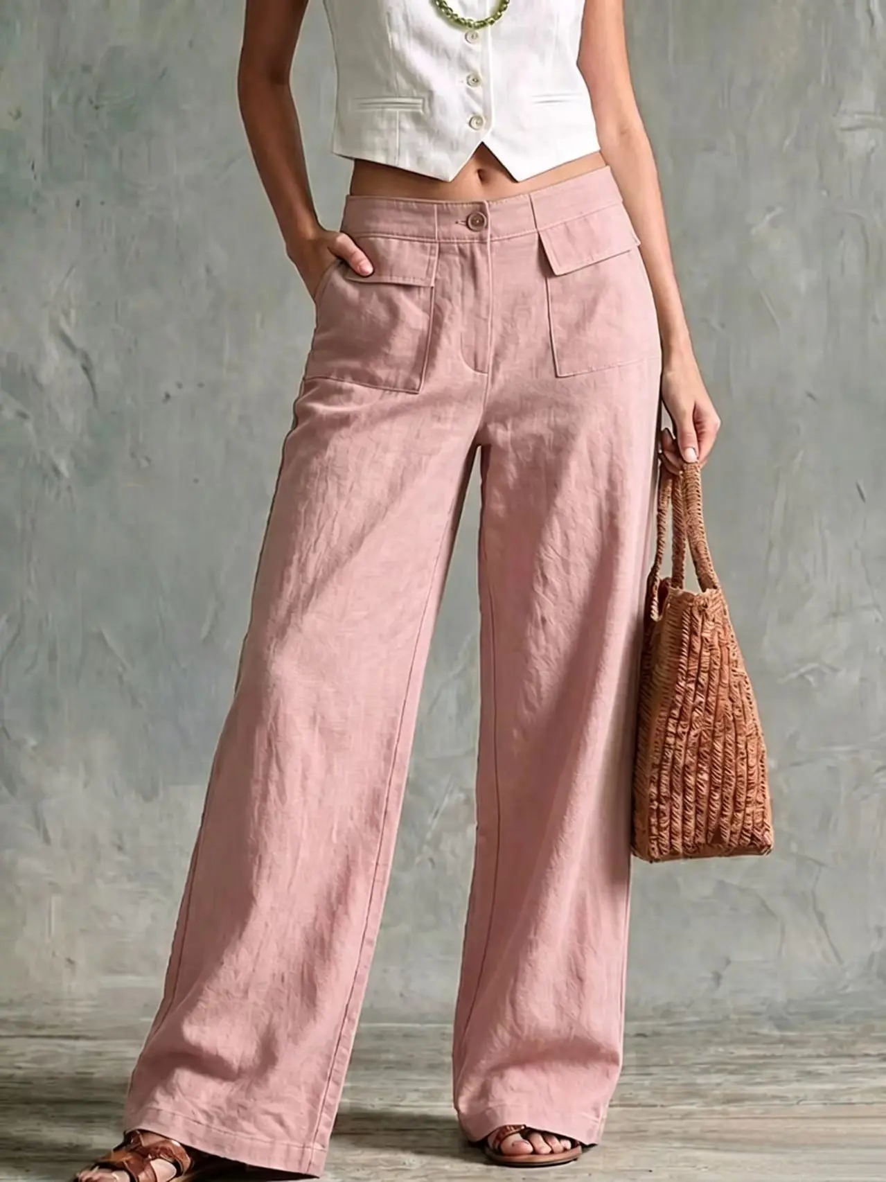 Women's Autumn New Loose Casual Wide Leg Pants Cotton Linen Trousers Comfortable Loose Fit Long Trousers for Fall