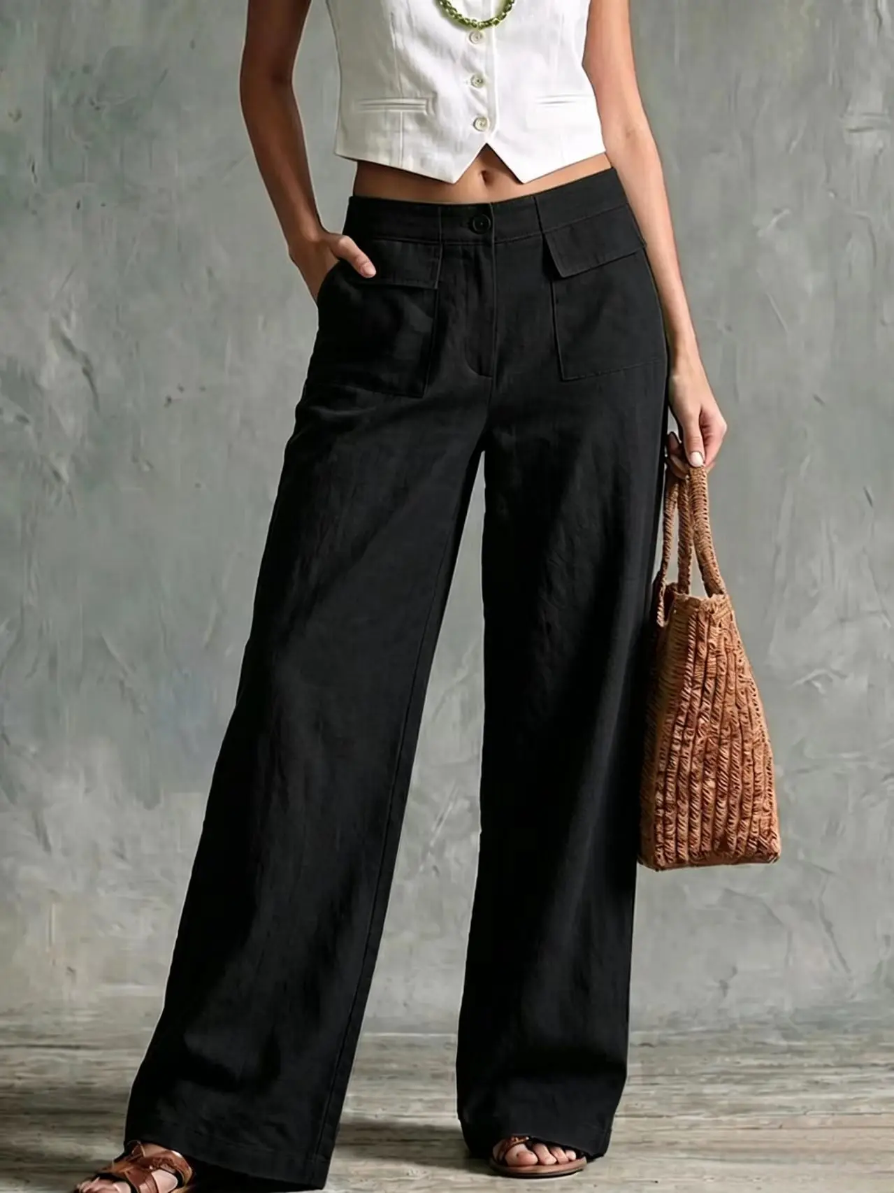 Women's Autumn New Loose Casual Wide Leg Pants Cotton Linen Trousers Comfortable Loose Fit Long Trousers for Fall