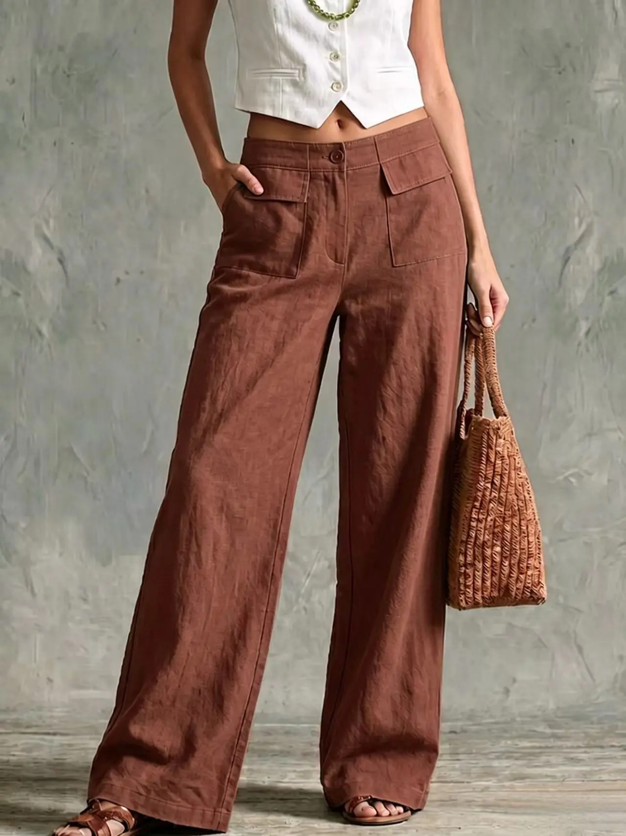 Women's Autumn New Loose Casual Wide Leg Pants Cotton Linen Trousers Comfortable Loose Fit Long Trousers for Fall